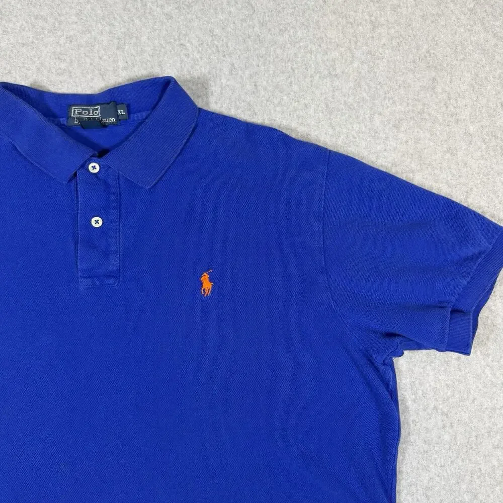 Vintage Polo by Ralph Lauren Shirt Royal Blue Men's XL Orange Pony Knicks Cotton